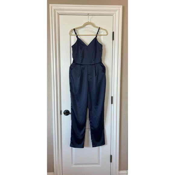 Lulus Touch Of Heaven Blue Satin 2 Pockets  jumpsuit Small - Picture 4 of 10